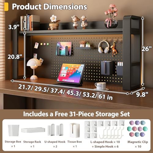 Desk Shelf - Includes a Pegboard and a Free 31-Piece Storage Accessory Set, Desk Hutch, Adjustable Hutch for Home Office Dorm (2-Tier Black Frame + Black Board 45.3×9.8×26") - Image 2