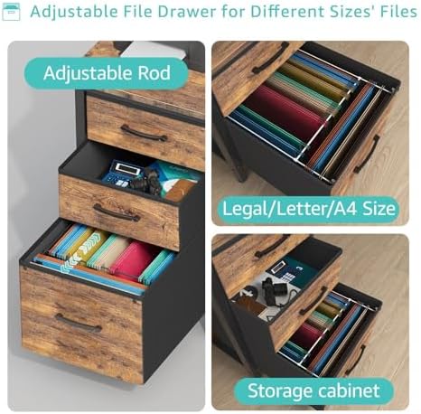 Lufeiya Computer Desk with Fabric File Drawers Cabinet, 55 Inch Reversible Home Office Desks with Filing Cabinet for Small Space, Study Writing Table PC Desks with Storage for Bedroom, Rustic Brown - Image 5
