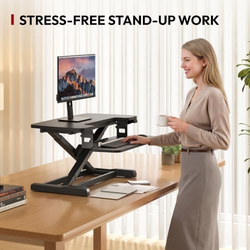 SANODESK 32" Electric Standing Desk Converter,Height Adjustable Riser for Office Home, Monitor and Laptop Workstation with Large Keyboard Tray, Black Color - Image 5