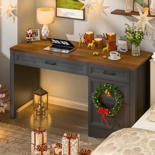 Vabches Farmhouse Executive Desk with Storage and Ample File Drawer, Rustic Large Home Writing Desk for Bedroom, Dark Brown - Image 4