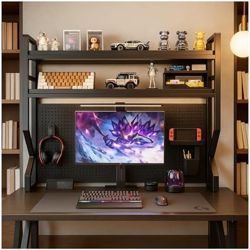 Desktop Bookshelf, Multi-Size pegboard Storage Organizer Rack, Dorm Desk Shelf, Desk Hutch, Desk top Storage Rack, Student Desktop Storage,Desk Shelves for top of des(Black, 29.5" Lx9.9 Wx39 H) by Unknown