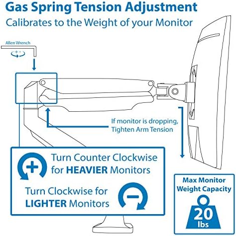 Mount-It! Single Monitor Arm Desk Mount with Gas Spring, Height Adjustable Monitor Stand for 13–32 Inch Screens up to 20 lbs, VESA 75x75 & 100x100, C-Clamp & Grommet, Sit-Stand Desk Compatible - Image 5