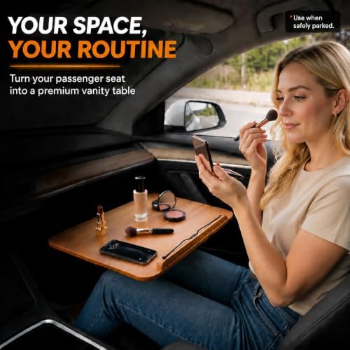 Adjustable Car Desk for RV with Solid Wood Tabletop, Tilt & 360° Swivel Mobile Office Workstation, Height Adjustable Camper Desk for Motorhome, SUV, Home Office, Reading and Travel - Image 3