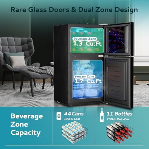EUHOMY Double Door Mini Fridge With Freezer, Freestanding Mini Freezer - Image 2