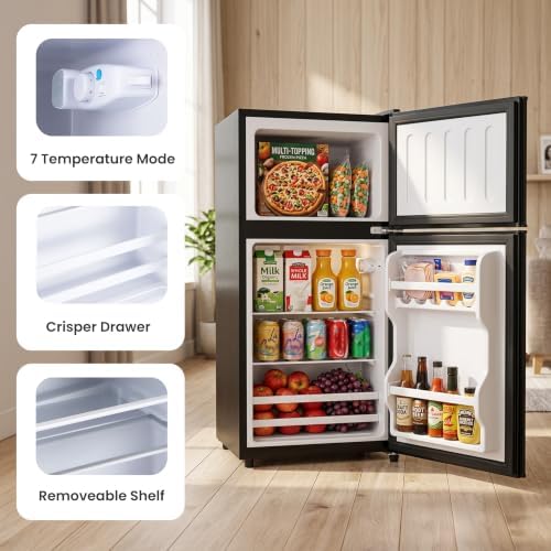 3.5 Cu.Ft Mini Fridge with Freezer, 2-Door Compact Refrigerator for Dorm/Office/Bedroom, Energy Efficient & Quiet, Silver - Image 4