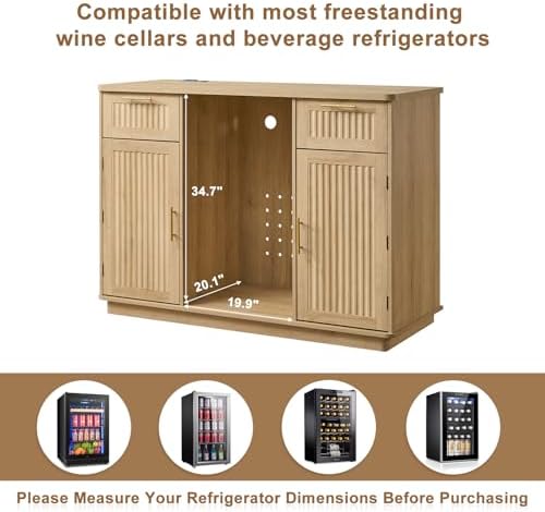 Okvnbjk Mini Fridge Cabinet with Storage & Power Outlet, Oak - Image 7