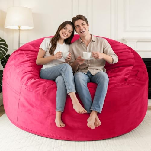 6FT Bean Bag Chair with Ultra Soft Velvet Cover Bean Bag Sofa with Memory Foam Bean Bag Chairs with Large Size Lazy Sofa for Dorm Office Living Room Bedroom Pink 6' - Image 4