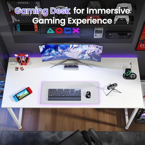 PRAISUN 55 X 20 Inch Computer Desk, Power Outlets, USB-C, White - Image 7