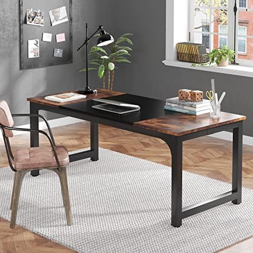 Tribesigns Modern Computer Desk, 70.8 x 31.5 inch Large Office Desk Computer Table Study Writing Desk Workstation for Home Office, Black Metal Frame - Image 5