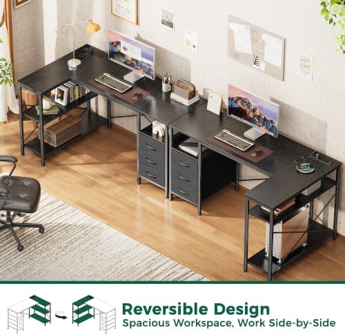 Huuger L Shaped Office Desk with Power Outlets & 3 Drawers - Image 4