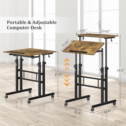 Enayplon Small Standing Desk with Wheels, Mobile Stand Up Desk, Portable Standing Table on Wheels for Walking Pad, Rolling Computer Desk Adjustable Height, Tall Table - Image 2