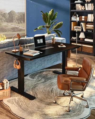 FLEXISPOT EN1 One-Piece Standing Desk, Electric Adjustable with 4 Memory Presets, 176 LBS Capacity, Stable & Quiet, Seamless Desktop for Home Office & Dual Monitors, 55"x28" Black - Image 2