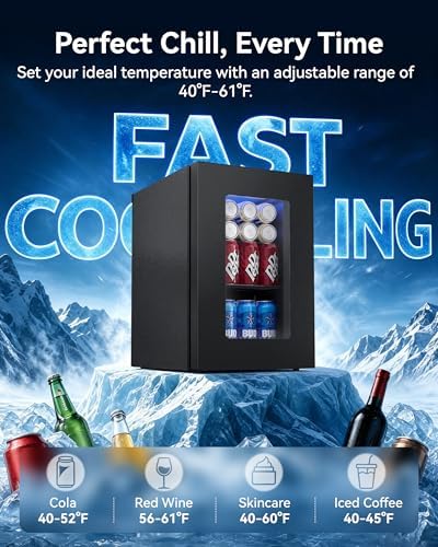 0.6 Cu.ft Beverage Cooler, Compressor Glass Door Mini Fridge 40-61°F Black - Image 3