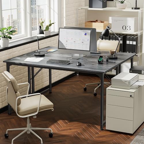 PRAISUN 55 X 20 Inch Computer Desk, Power Outlets, USB-C, Grey - Image 2
