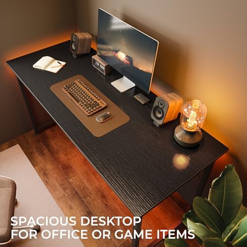 Huuger Computer Desk, 55 Inch Home Office Desk, Gaming Writing Work from Home Study Desk, Large Legroom, Sturdy Metal Frame, Modern Simple, Black - Image 7