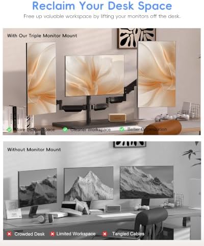 suptek Triple Monitor Mount Gas Spring Monitor Arm Desk Stand with Base - Image 4