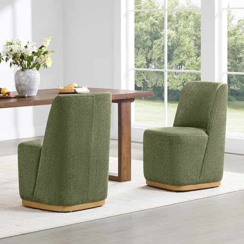 CHITA Upholstered Rolling Dining Chair on Casters Set of 2, Moss Green by Unknown