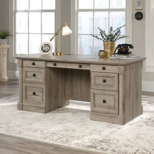Sauder Palladia Office Desk with Drawers, Executive Desk with File Cabinet Storage, Cable Management, Keyboard Tray, in Split Oak Finish - Image 6