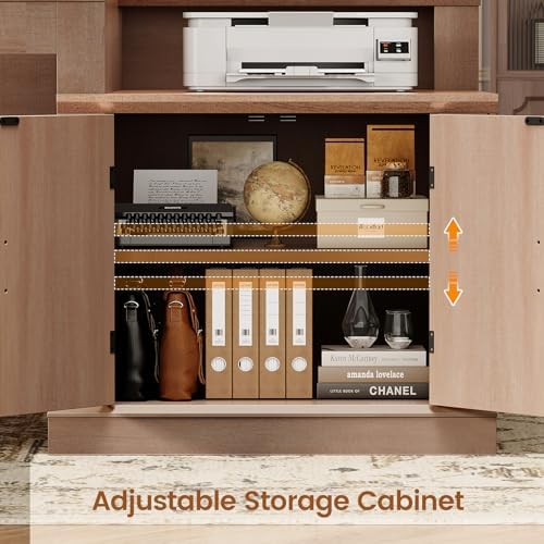 SEDETA Farmhouse 70.9" Executive Desk, Home Office Desk with File Drawers and Storage Cabinet, Computer Desk with Power Outlet for Home Office, Work Study Writing, Oak - Image 5