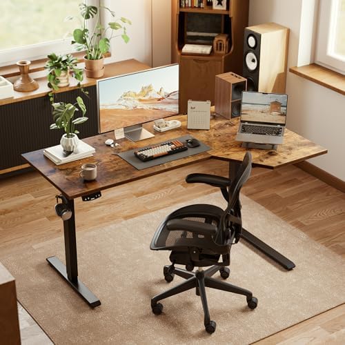 Agilestic 63 x 35 Inch Corner L Shaped Electric Standing Desk, Rustic Brown - Image 2