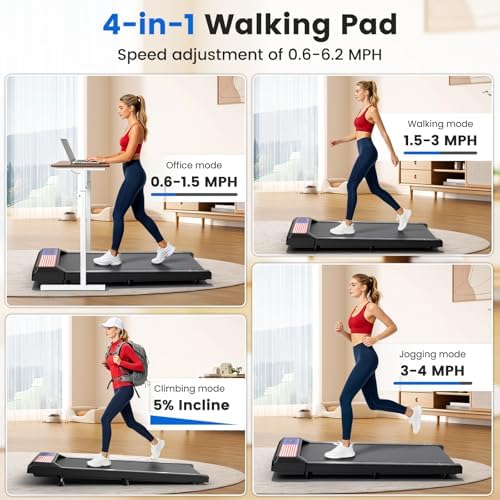 Walking Pad with QuietClimb 8% Incline, 2.5HP Quiet Under Desk Treadmill, Portable Mini Treadmill for Home Office, 265 lbs, LED Display & Remote - Image 3