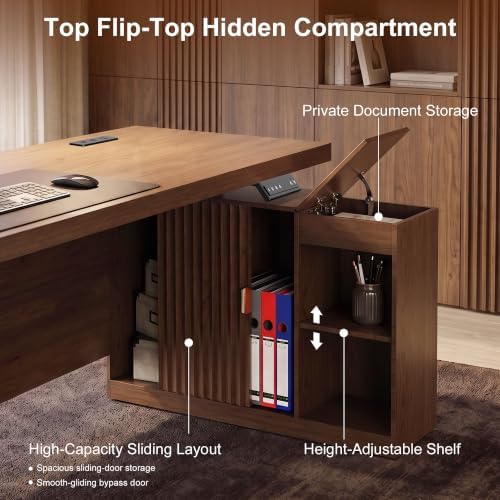 63x59 in L Shaped Executive Electric Standing Desk with Storage - Image 6