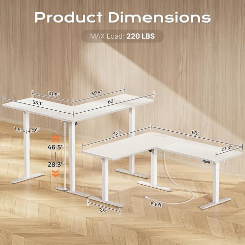 Huuger 63 x 55 Inch L Shaped Standing Desk with Power Outlets - Image 3