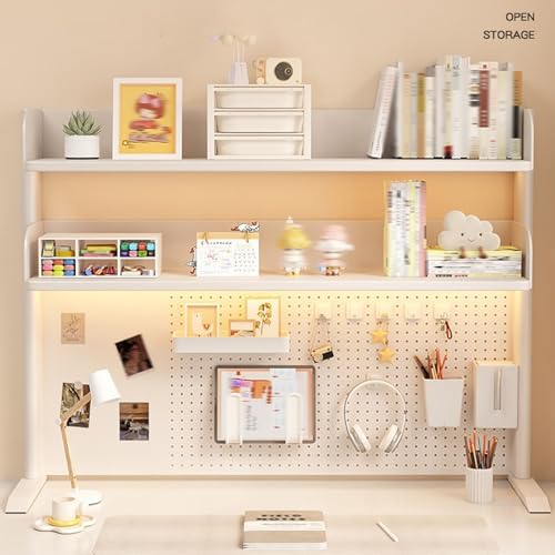 Desktop Bookshelf Organizer, Desktop Bookshelf Adjustable Hutch,Countertop Desk Hutch with Pegboard and Accessories,Storage Organizer Display Rack for Home Office Dorm(White 1,L60xh95cm/23.6x37.4'') - Image 3