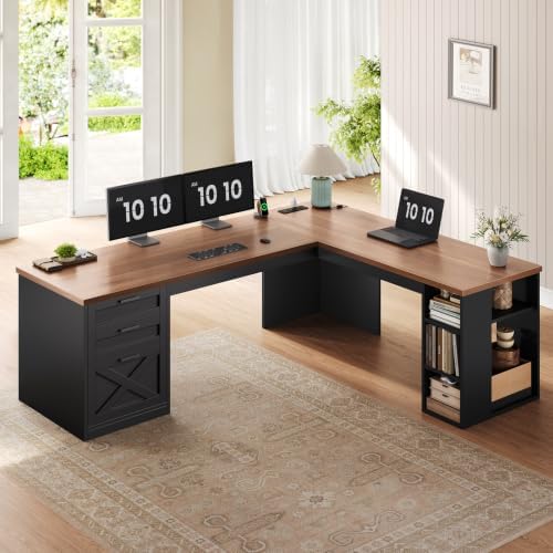 SEDETA 67" Farmhouse Executive L Shaped Desk with 3 Drawers - Image 7
