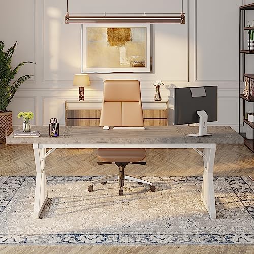 Tribesigns 70.8-Inch Executive Desk, Large Computer Office Desk Workstation, Modern Simple Style Laptop Desk Study Writing Table Business Furniture for Home Office (Grey/White, 70.8 Inch) - Image 3