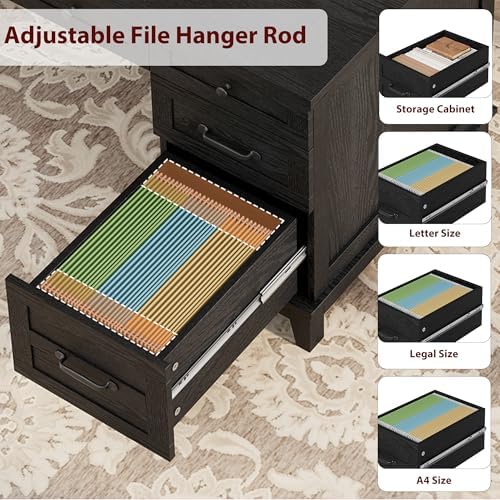 GarveeHome Farmhouse Executive Desk with Drawers, 53.54 in Home Office Desk with Charging Station, Wooden Computer Desk with File Cabinet Storage for Work Study Writing, Rustic Black - Image 5