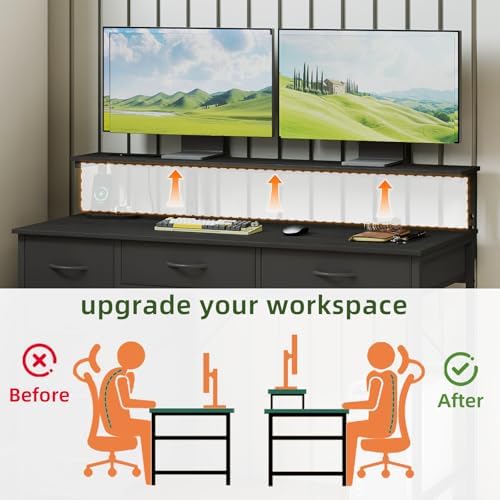 Somdot Computer Desk with Power Outlet and LED Lights, Desk with 6 Drawers - Image 7