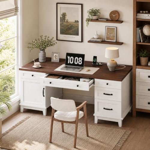 IDEALHOUSE 60" Farmhouse Home Office Executive Computer Desk with Drawers - Image 6