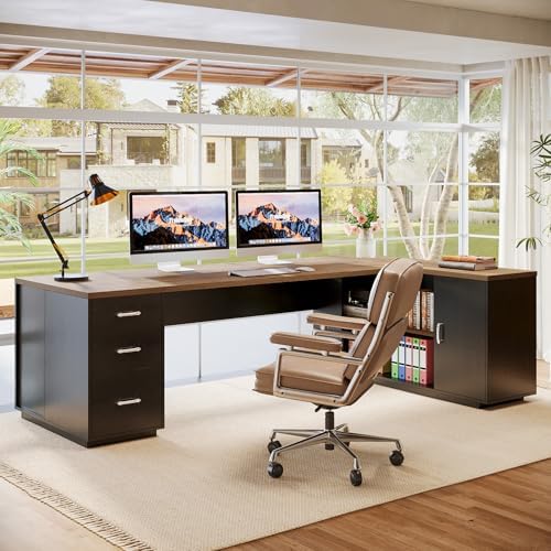 Tribesigns 85.8-Inch L-Shaped Executive Desk, Natural & Black - Image 5