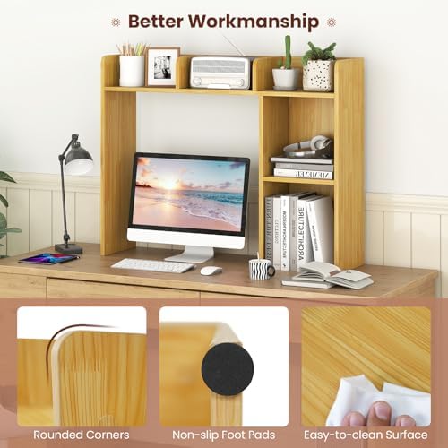 Desktop Bookshelf, 3-Tier Wood Countertop Bookcase with 5 Shelves, Desk Hutch for College Dorm, Multipurpose Desk Organizer Shelf Display Rack for Home Office, Hutch Top Only - Image 6