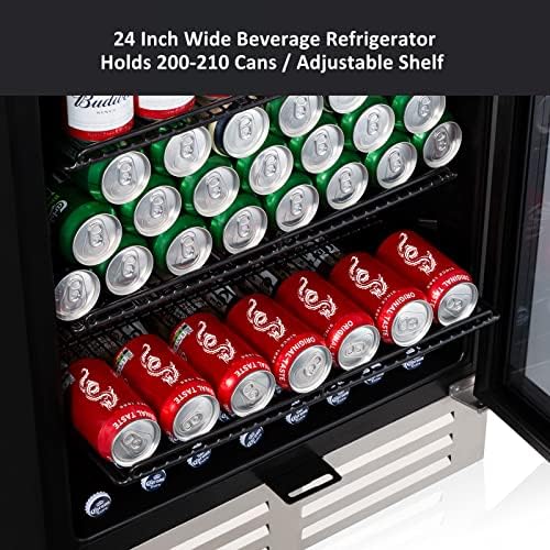 24 Inch Beverage Refrigerator Cooler,210 Cans Wide Beverage and Beer Fridge with Glass Door and Powerful Cooling Compressor, Built-in/Freestanding Drink Fridge for Kitchen, Bar or Office - Image 2