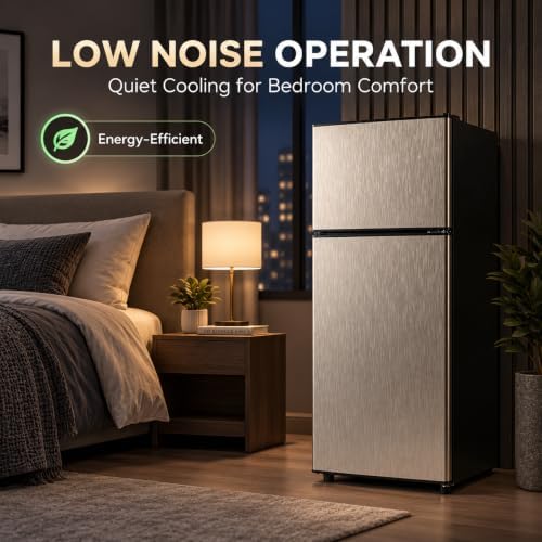 3.2 Cu.Ft Mini Refrigerator with Freezer, 2 Door Compact Fridge with Adjustable Thermostat & Removable Glass Shelves, Energy Efficient Small Refrigerator for Bedroom, Dorm, Office, Apartment - Image 6