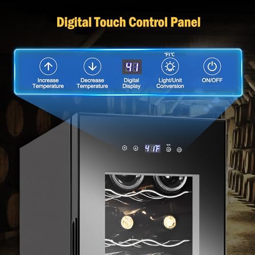 FoMup Wine Fridge 12 Bottles, Small Wine Cooler Refrigerator Freestanding with Digital Temperature Control Safety Lock, Frost Free for Red White Wine, Champagne - Image 3