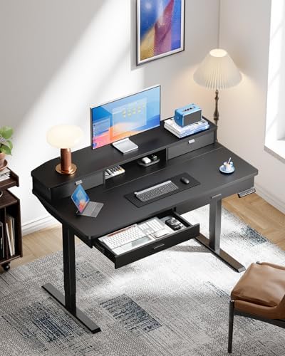 HUANUO 48 x 30 inch Electric Standing Desk with 2 Wood Drawers, Adjustable Height Sit Stand Desk for Home Office, Ergonomic Stand up Desk with 4 Memory Presets, 176 lbs Capacity, Black Top - Image 4