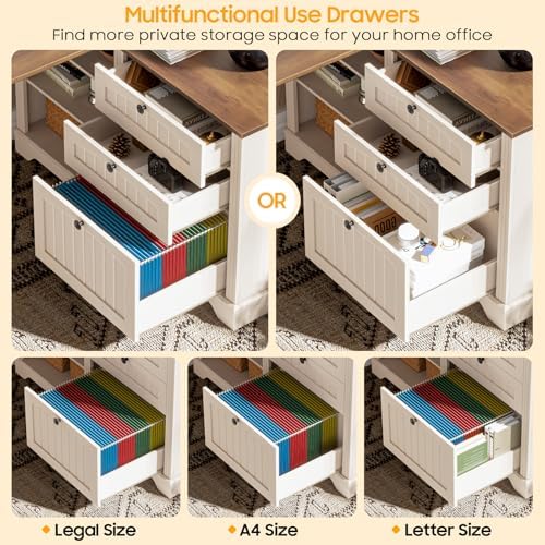 Farmhouse L Shaped Desk with Drawers, Corner Computer Desk for Home Office - Image 6
