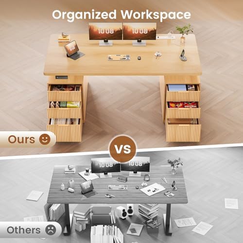 SEDETA Electric Standing Desk with 6 Drawers, 55" Adjustable Stand up Desk with Storage, Fluted Computer Desks with Power Outlets for Home Office, Oak - Image 4
