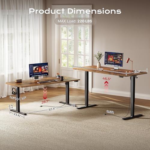 Huuger 63 X 24 Inch Electric Standing Desk with Power Outlets and USB-C Port, Height Adjustable Desk, Sit Stand Desk for Home Office, Computer & Gaming Desk, Stable Steel Frame, Rustic Brown - Image 5