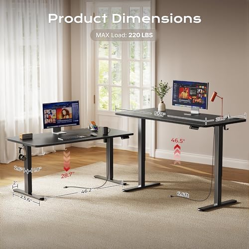 Huuger 55 X 24 Inch Electric Standing Desk with Power Outlets and USB-C Port, Height Adjustable Desk, Sit Stand Desk for Home Office, Computer & Gaming Desk, Stable Steel Frame, Carbon Black - Image 5