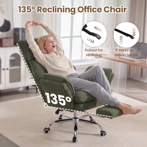 Big and Tall Office Chair with Flip Arms and Footrest, Teddy Criss Cross Legged Home Office Desk Chair with Pet Seat, Comfy Reclining Computer Gaming Chair, Green - Image 5