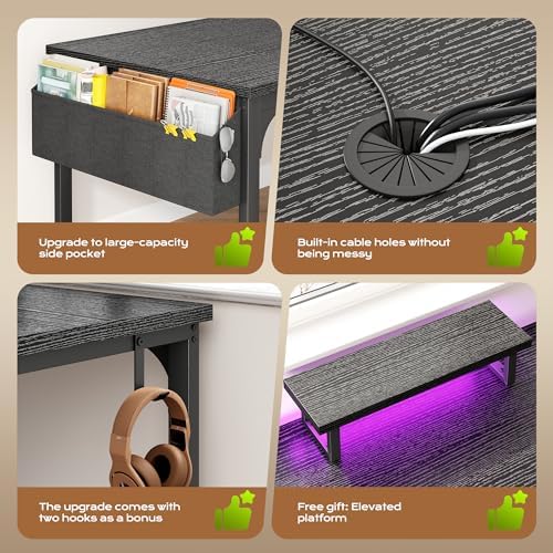 DurayLoly 63 x 24 inch Large Gaming Desk, 24mm Thick Desktop with RGB LED, Computer Desk with Built-in Power Outlets, Detachable Stand, 150LBS Heavy Duty, Ultimate Desk for Pro Gamers, Black - Image 6