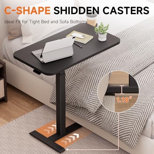 GTPLAYER Small Standing Desk with Hidden Wheels, Pneumatic Mobile Rolling Laptop Desk, Adjustable Height Overbed Bedside Table Computer Workstation for Home Office (28" W x 16" D, Pure Black) - Image 5