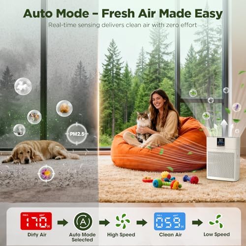 Air Purifiers for Home Large Room up to 2180 Sq Ft, DBFIT HEPA Air Purifier with Washable Nylon Pre-Filter, PM2.5 Air Quality Sensor, Air Cleaner for Pet Hair, Odor, Smoke, Dust, Pollen AP2410 - Image 2