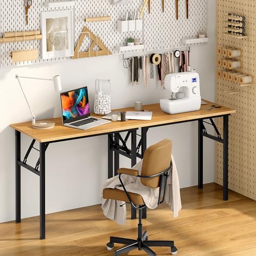 Need Office Computer Desk 39.3 Inch Sturdy Folding Laptop Table Teak - Image 4