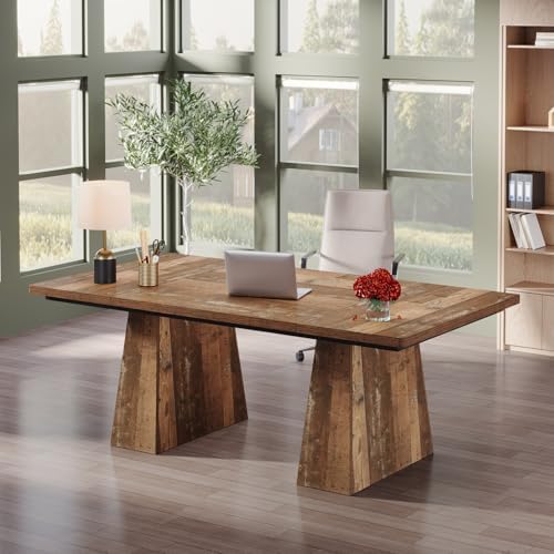 Tribesigns 63-Inch Executive Desk, Large Office Computer Desk with Double Pedestal, Modern Simple Workstations Writing Table Conference Table Business Furniture for Home Office, Espresso Brown - Image 3