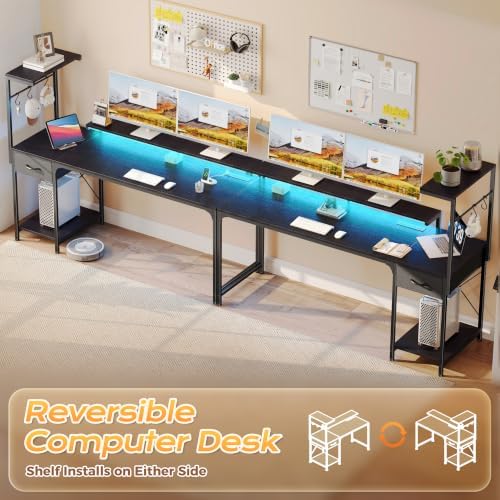 PRAISUN 63 Inch Gaming Desk with LED Lights & Power Outlets - Image 4